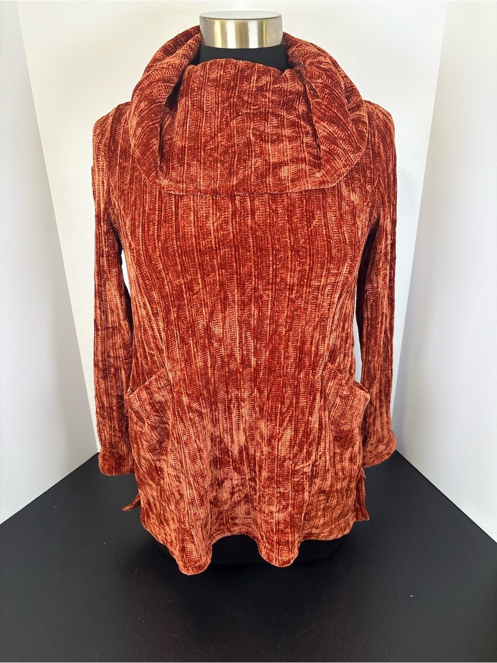 Nina Leonard Rust Chenille Cowl Neck Pullover